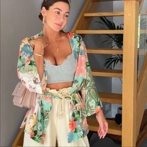 New Zara Floral Kimono Green Pink